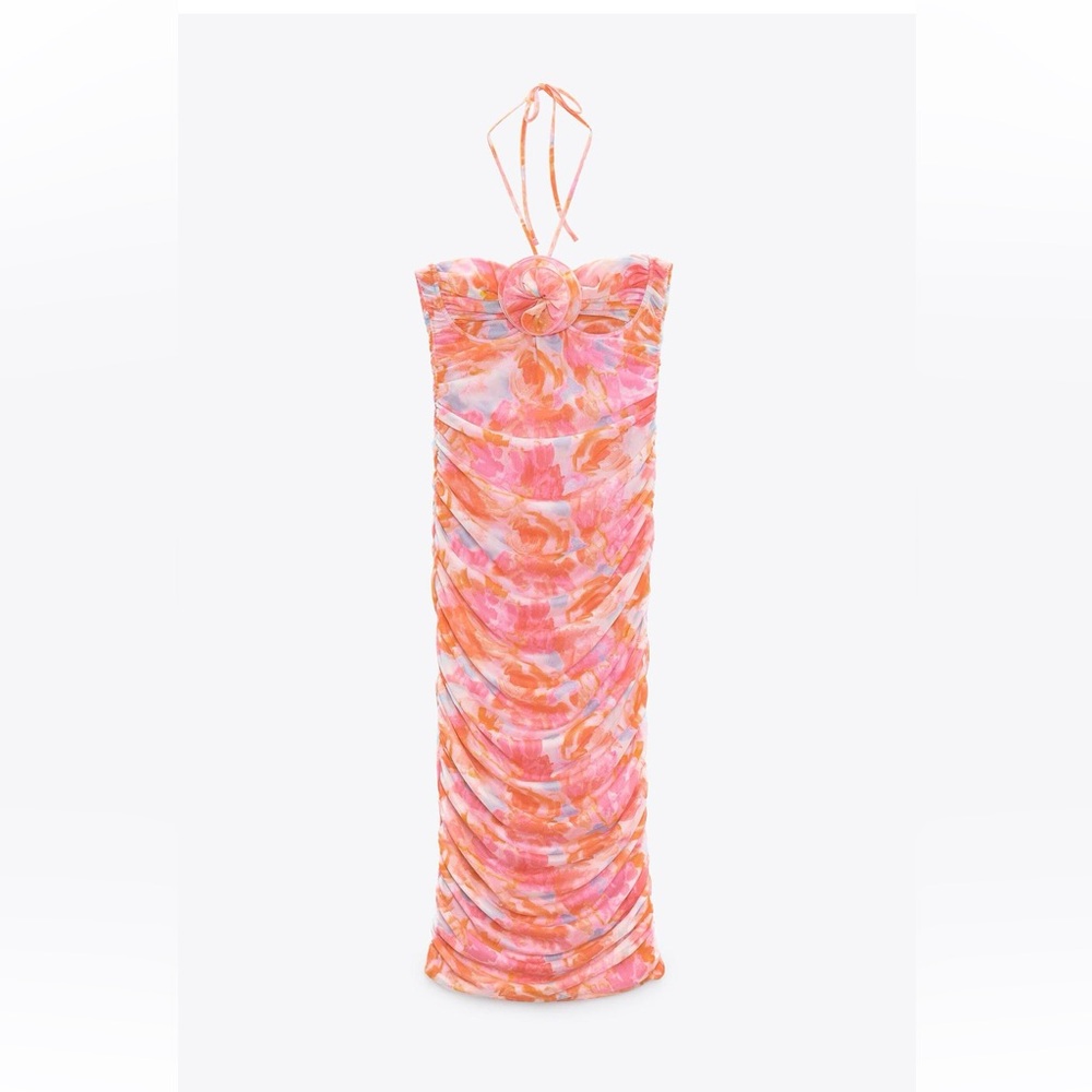 Zara Pink and Orange Floral Dress